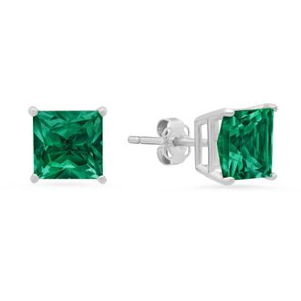 MAX + STONE 14k White Gold Solitaire Princess-Cut Gemstone Stud Earrings (7mm)