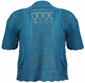 Purple Hanger Curvy Womens New Crochet Front Open Ladies Short Sleeve Knitted Bolero Cropped Cardigan Shrug Top Plus Size Teal Size 20-22