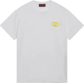 Gucci Interlocking G Katoenen Jersey T-shirt - Dames - Tops - Wit - Maat: M Katoen