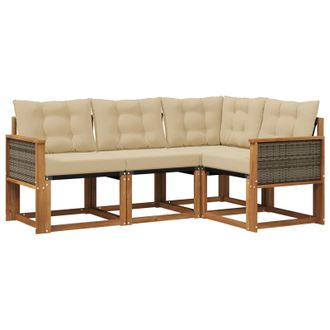 vidaXL Conjunto De Sof&aacute;s De Exterior Con Coj&iacute;n 4 Pcs Natural Y Beige Vidaxl