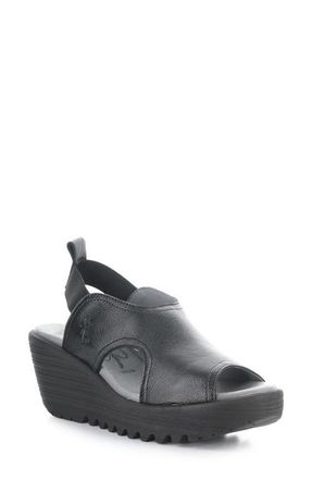 FLY London Liku Slingback Platform Wedge Sandal in Black at Nordstrom, Size 10-10.5Us