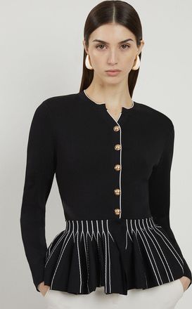 Karen Millen Womens Viscose Blend Knit Peplum Jacket - Monochrome Multi - Size X-Small