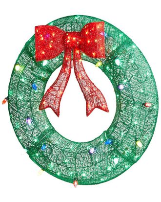 Glitzhome Outdoor Battery-Operated Lighted 3D Mesh Wreath