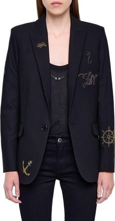 Zadig&Voltaire Valse Strass Embellished Blazer in Black at Nordstrom, Size 42