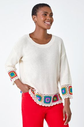 Roman Floral Crochet Hem Cotton Jumper
