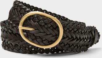 Simons Womens Oval-buckle wide braided-strap leather belt