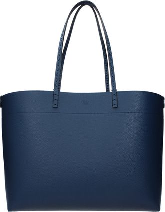 Fendi Damess Blauwe lederen schouderroltas