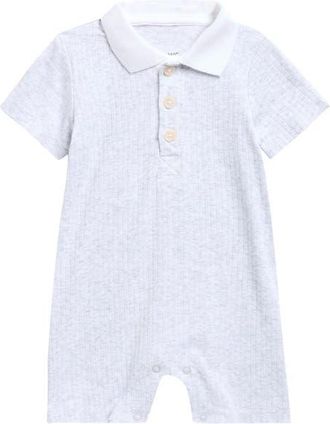 Little Me Rib Polo Romper in Grey at Nordstrom, Size 12M