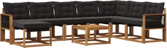 vidaXL Conjunto De Sof&aacute;s De Exterior 9 Uds. Natural Y Negro Vidaxl