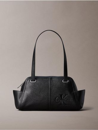 Calvin Klein Womens Embossed Monologo Shoulder Bag - Black