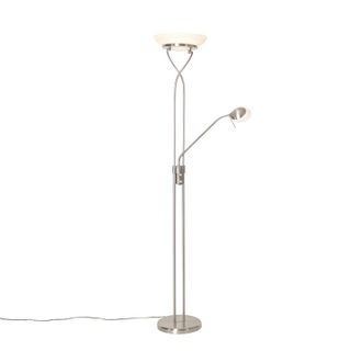 QAZQA Qazqa - Moderno L&aacute;mpara De Pie De Acero Con Led Y Regulador De Intensidad Con Luz De Lectura - Empoli Acero /vidrio Alargada Incluye Led Max. 1 X 30 W