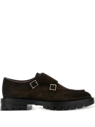 Santoni Monks in pelle scamosciata con doppia fibbia - Marrone