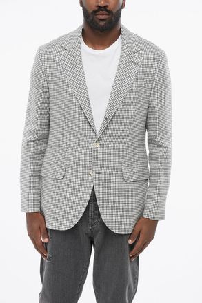Brunello Cucinelli Blazer Semifoderato in Misto Lino Pied de Poule Brunello Cucinelli