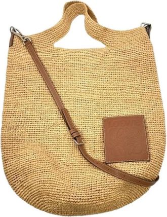 Loewe Pre-owned Tote Bags, female, Beige, Size: ONE SIZE Pre-owned Raffia Tote Bag