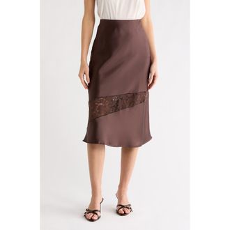 Renee C Satin & Lace Midi Skirt in Brown at Nordstrom Rack, Size X-Large
