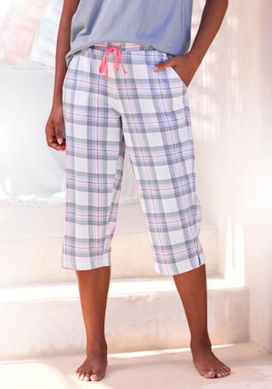 Vivance Caprihose VIVANCE DREAMS, Damen, Gr. 32/34, N-Gr, graublau, wei&szlig;, kariert, Single Jersey, Obermaterial: 100% Baumwolle, kariert, Basic, bequem 3/4-L&auml;n