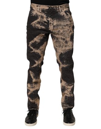 Dolce & Gabbana Beige Black Corduroy Tie-Dye Cotton Blend Mens Pants