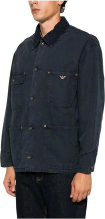 Emporio Armani Jassen, Heren, Blauw, 2Xl, Katoen, Chore Jacket met Corduroy Kraag