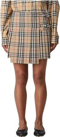 Burberry Geplooide Mini Rok met Riem - Dames - Korte rokken - Beige - M - Rokken