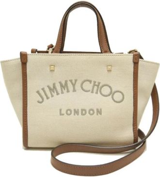 Jimmy Choo London Pre-owned Canvas shoulder-bags - Dames - Vintage Handtas - Beige - ONE Size - Katoen - Vintage