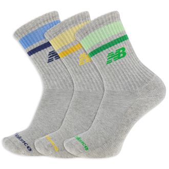 New Balance Organic Cotton Crew Socks-3 Pairs-Arch Support Sport Essentials SOC, Grey Stripe, Large