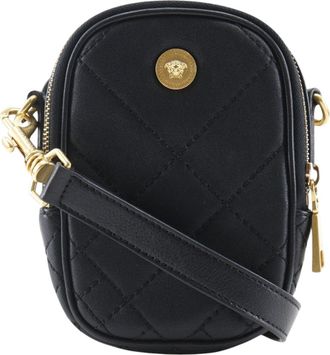 Versace Pre-owned Womens Quilted Leather Medusa Belt Pouch Crossbody - Black - One Size