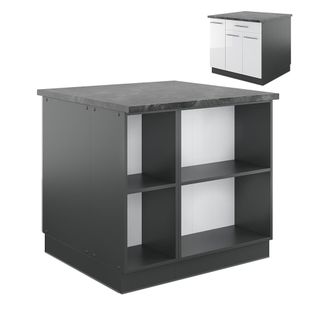 Vicco Isla De Cocina Fame-line, Blanco Brillo/antracita, 90 Cm Con Caj&oacute;n, Sin Encimera