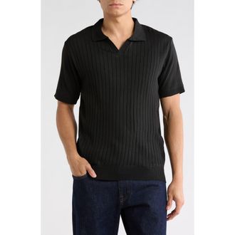 Tom Baine Johnny Collar Knit Polo Sweater in Black at Nordstrom Rack, Size Xx-Large