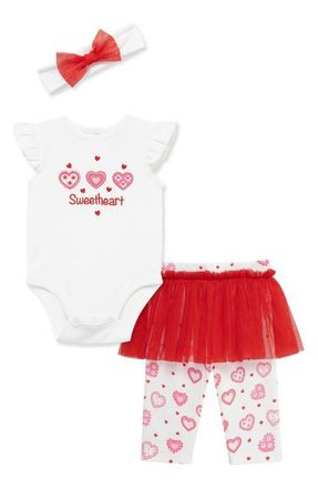 Little Me Sweetheart Embroidered Bodysuit, Tutu Leggings & Headband Set at Nordstrom, Size 12M