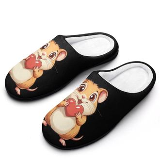 Generic Hamster Love Heart Womens Slippers Warm House Slippers Indoor House Shoes with Anti-Skid Rubber Sole