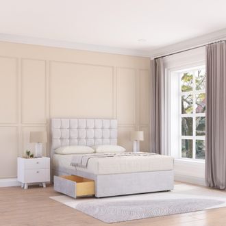 Sloomy Alabama Plush Velvet Memory Foam Bed Set With 2 Drawers, Mattress & Headboard in Silver | Size: Small Single