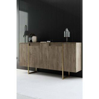 Dmora Aparador Betel, Buf&eacute; De Sal&oacute;n, Aparador De Sal&oacute;n, Despensa De Cocina, 160x35h80 Cm, Nogal Y Oro, Con Embalaje Reforzado - Dmora
