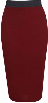 Generic Unbranded New Ladies Womens Plain Midi Pencil Skirt Bodycon Stretch Jersey Office Skirt Size 8-26 (UK L/XL 16-18, Wine)