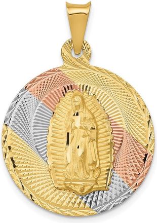 Diamond2Deal 14k Yellow Gold Rhodium Polished Diamond-Cut Lady Of Guadalupe Circle Pendant