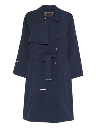 Emporio Armani belted coat - women - Polyamide/Polyester/Cotton - 42 - Blue