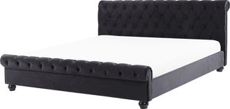 Beliani Beliani - Cama Doble Tapizada En Terciopelo Negro 180 X 200 Cm Con Cabecero Acolchado Estilo Glam Avallon