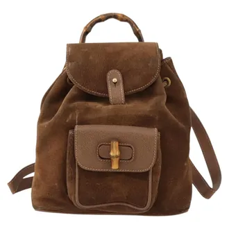 Gucci Gucci Bamboo Daim Brown Suede Backpack Bag (Pre-Owned)