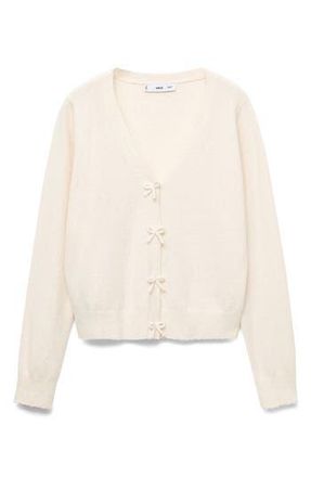 Mango Lady Bow Cardigan in Ecru at Nordstrom Rack, Size X-Small