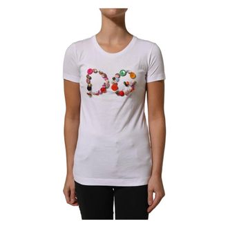 Dolce & Gabbana DG Logo Embellished Round Neck T-shirt - female - Dolce & Gabbana - T-Shirts - White - XS - Tops
