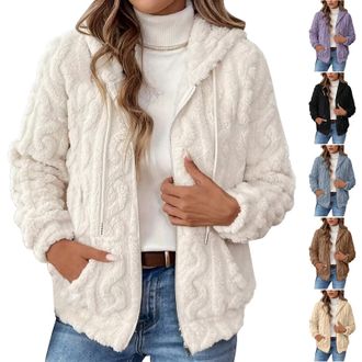 Generic Winter Coats for Women Hooded Ladies Jackets with Zip Soft Warm Womens Jacket Casual Outerwear Pockets for Daily Wear