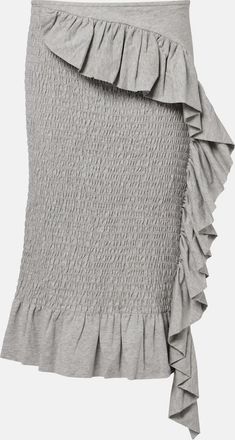 Dries Van Noten Ruffled smocked cotton midi skirt