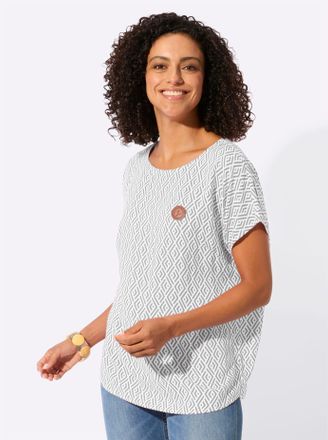 Casual Looks Druckbluse CASUAL LOOKS, Damen, Gr. 36, ecru, steingrau, bedruckt, 100% Viskose, gemustert, Rundhals, Blusen Druckbluse