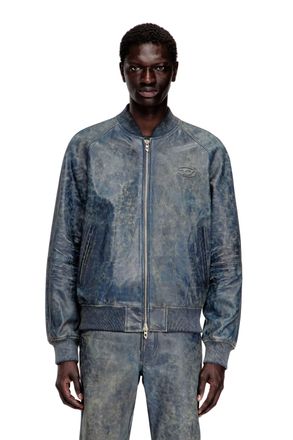 Diesel Bomber jacket in treated leather - Leather jackets - Man - Blue