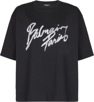 Balmain Logo Katoenen T-shirt - Dames - T-shirts - Zwart - M - Katoen - Tops