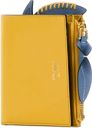 Prada Womens Lampo Wallet Yellow Calf