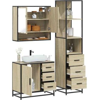 vidaXL Vidaxl - Set De Muebles De Ba&ntilde;o 3 Pzas Madera Contrachapada Roble Sonoma