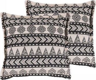 Beliani Conjunto De 2 Cojines Fundas De Algod&oacute;n Beige Y Negro Con Relleno 45 X 45 Cm Patr&oacute;n R&uacute;stico Decoraci&oacute;n Boho Hentepe