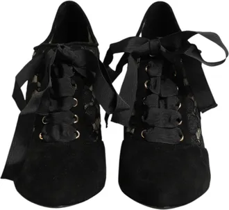 Dolce & Gabbana Black Floral High Heels LACE-UPS Pumps Womens Shoes
