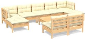 vidaXL Muebles De Jard&iacute;n 10 Piezas Cojines Madera De Pino Color Crema Vidaxl