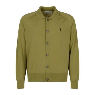 Ami Cardigans, male, Green, Size: XL Quota Shirt Collar Cardigan